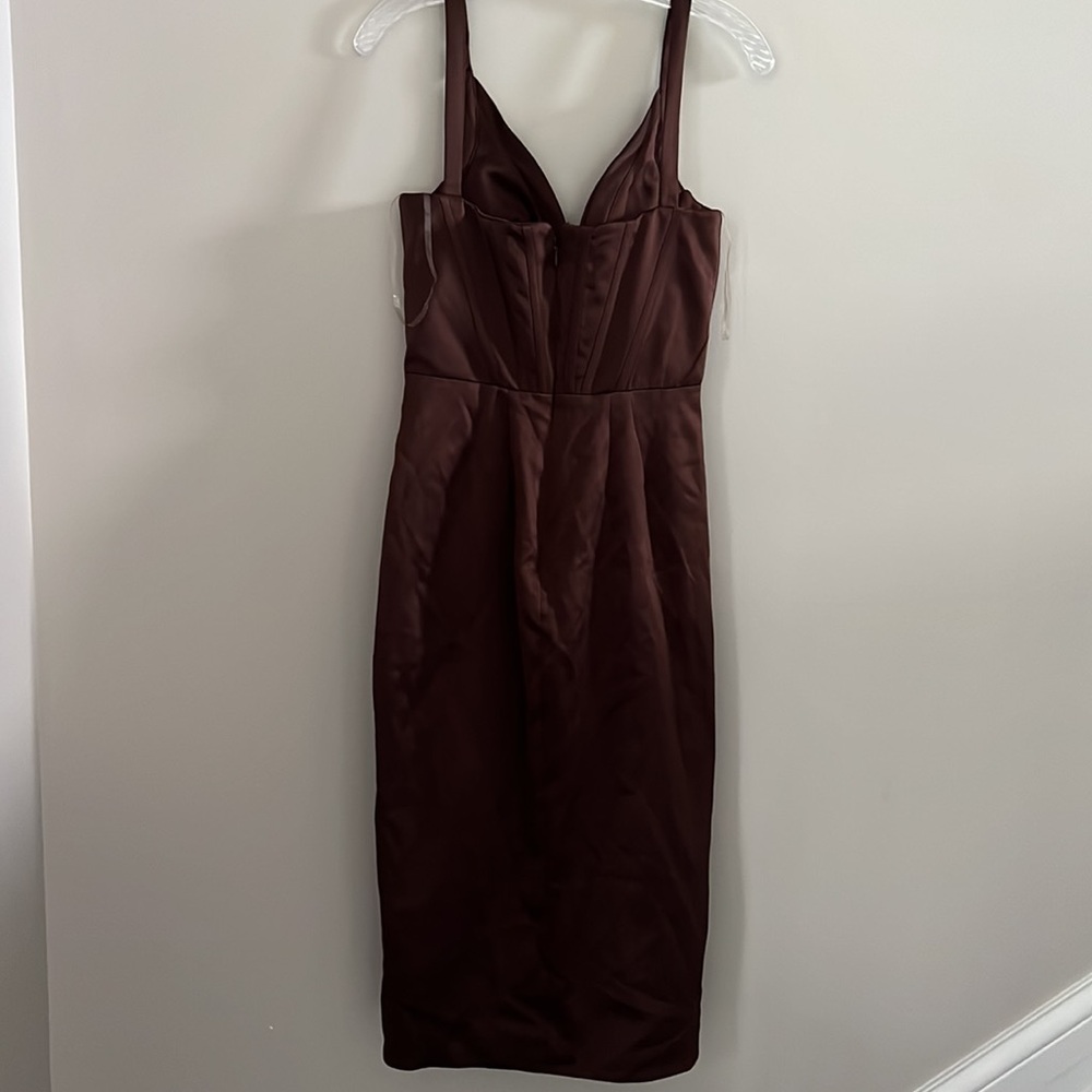 House of CB Faye Chocolate Satin Corset Midi Dress | M - Picture 5 of 14